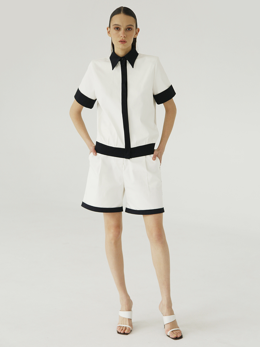Color-blocked set in cotton / White